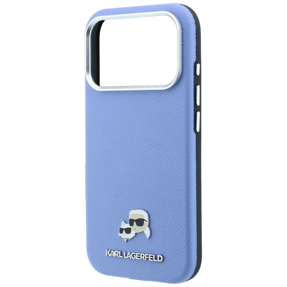 Hard Case Karl Lagerfeld Grained Karl & Choupette Head's Metal with MagSafe for Apple iPhone 18 Pro / 17 Pro, Light Blue_5