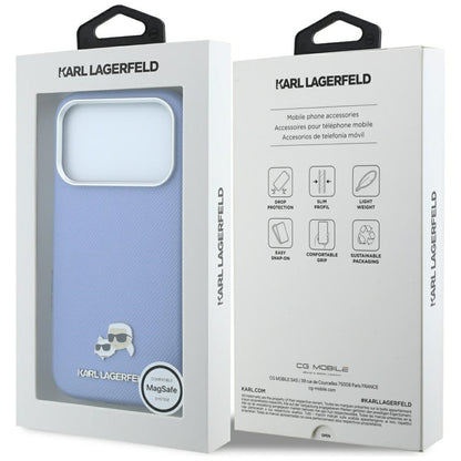 Hard Case Karl Lagerfeld Grained Karl & Choupette Head's Metal with MagSafe for Apple iPhone 18 Pro / 17 Pro, Light Blue_7