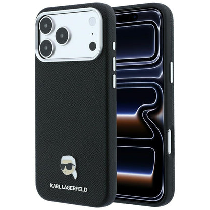 Hard Case Karl Lagerfeld Grained Karl Head's Metal with MagSafe for Apple iPhone 18 Pro / 17 Pro, Black_0