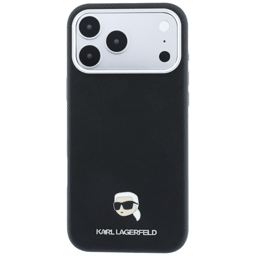 Hard Case Karl Lagerfeld Grained Karl Head's Metal with MagSafe for Apple iPhone 18 Pro / 17 Pro, Black_2