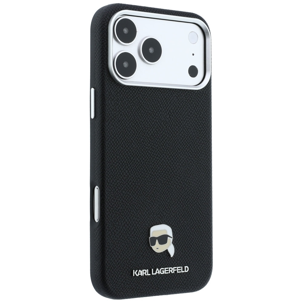 Hard Case Karl Lagerfeld Grained Karl Head's Metal with MagSafe for Apple iPhone 18 Pro / 17 Pro, Black_3