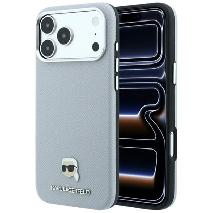 Hard Case Karl Lagerfeld Grained Karl Head's Metal with MagSafe for Apple iPhone 18 Pro / 17 Pro, Gray_0