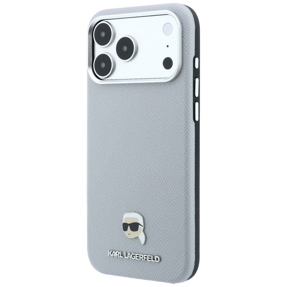 Hard Case Karl Lagerfeld Grained Karl Head's Metal with MagSafe for Apple iPhone 18 Pro / 17 Pro, Gray_1