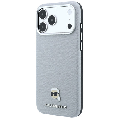 Hard Case Karl Lagerfeld Grained Karl Head's Metal with MagSafe for Apple iPhone 18 Pro / 17 Pro, Gray_1