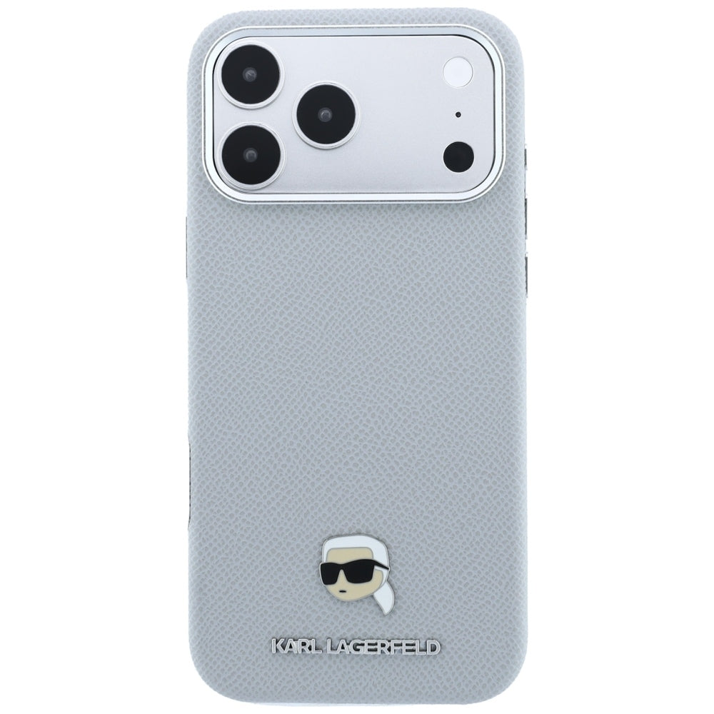Hard Case Karl Lagerfeld Grained Karl Head's Metal with MagSafe for Apple iPhone 18 Pro / 17 Pro, Gray_2