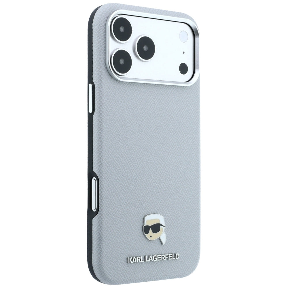 Hard Case Karl Lagerfeld Grained Karl Head's Metal with MagSafe for Apple iPhone 18 Pro / 17 Pro, Gray_3