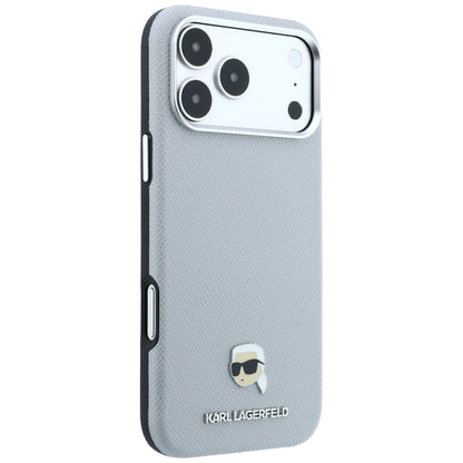 Hard Case Karl Lagerfeld Grained Karl Head's Metal with MagSafe for Apple iPhone 18 Pro / 17 Pro, Gray_3