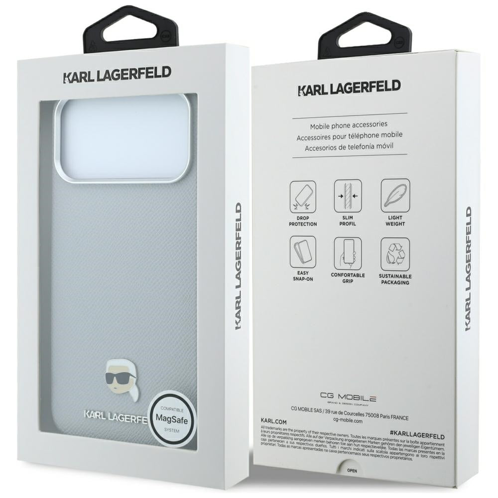 Hard Case Karl Lagerfeld Grained Karl Head's Metal with MagSafe for Apple iPhone 18 Pro / 17 Pro, Gray_7