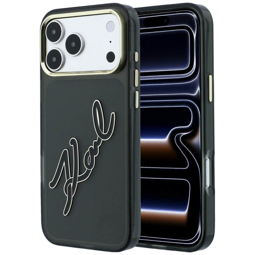 Hard Case Karl Lagerfeld IML Big Signature Resin Logo Metal Frame for Apple iPhone 18 Pro Max / 17 Pro Max, Black_0