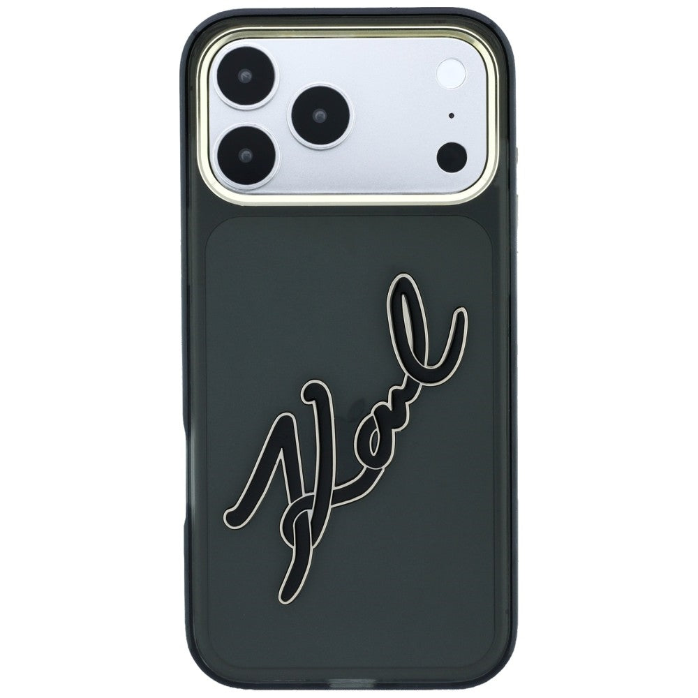 Hard Case Karl Lagerfeld IML Big Signature Resin Logo Metal Frame for Apple iPhone 18 Pro Max / 17 Pro Max, Black_2