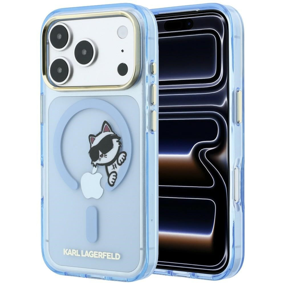 Hard Case Karl Lagerfeld IML Peekaboo Print and Metal Frame with MagSafe for Apple iPhone 18 Pro / 17 Pro, Light Blue_0
