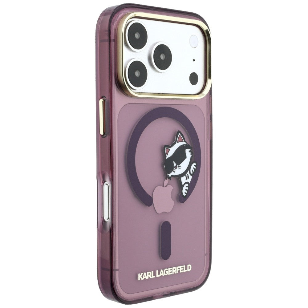 Hard Case Karl Lagerfeld IML Peekaboo Print and Metal Frame with MagSafe for Apple iPhone 18 Pro Max / 17 Pro Max, Burgundy_3