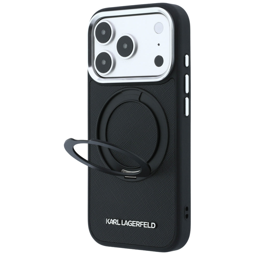 Hard Case Karl Lagerfeld Ring Stand 360 Saffiano with MagSafe for Apple iPhone 18 Pro / 17 Pro, Black_1