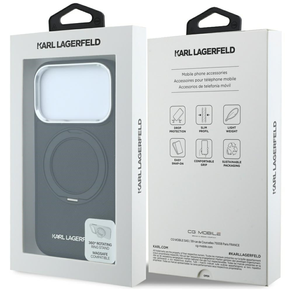 Hard Case Karl Lagerfeld Ring Stand 360 Saffiano with MagSafe for Apple iPhone 18 Pro / 17 Pro, Black_7