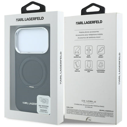 Hard Case Karl Lagerfeld Ring Stand 360 Saffiano with MagSafe for Apple iPhone 18 Pro / 17 Pro, Black_7