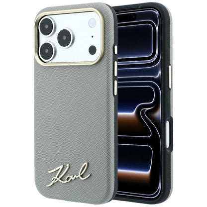 Hard Case Karl Lagerfeld Saffiano Small Script Metal Logo with MagSafe for Apple iPhone 18 Pro / 17 Pro, Taupe_0