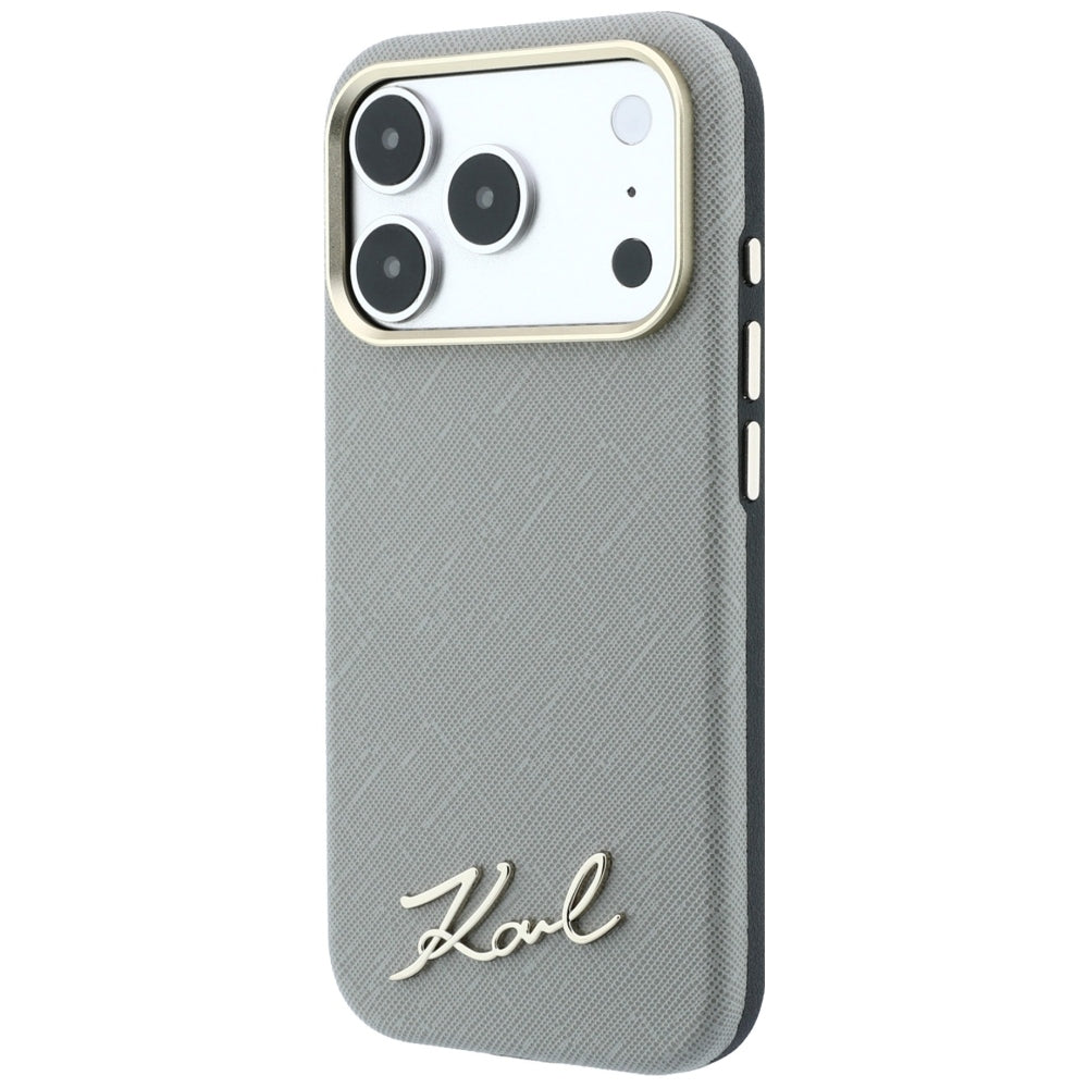Hard Case Karl Lagerfeld Saffiano Small Script Metal Logo with MagSafe for Apple iPhone 18 Pro / 17 Pro, Taupe_1
