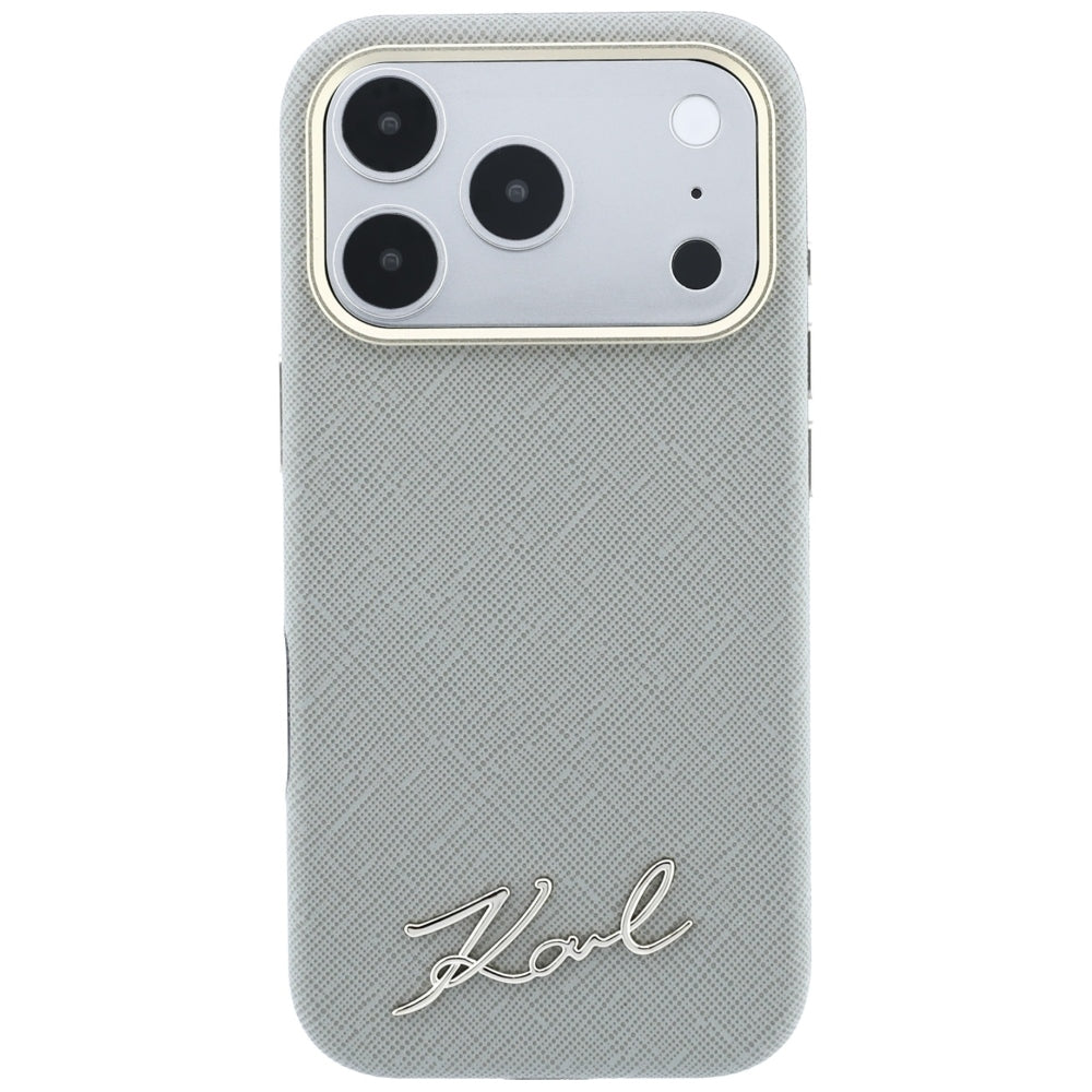Hard Case Karl Lagerfeld Saffiano Small Script Metal Logo with MagSafe for Apple iPhone 18 Pro / 17 Pro, Taupe_2