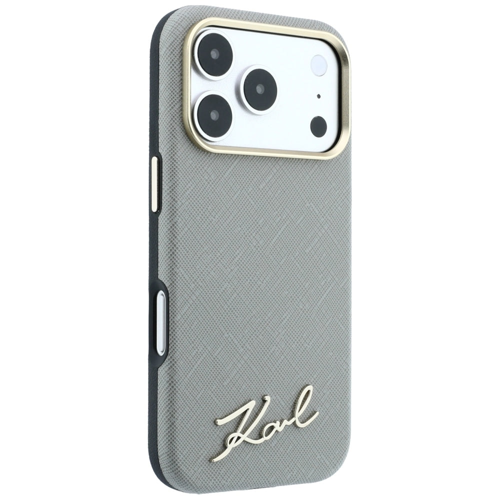 Hard Case Karl Lagerfeld Saffiano Small Script Metal Logo with MagSafe for Apple iPhone 18 Pro / 17 Pro, Taupe_3