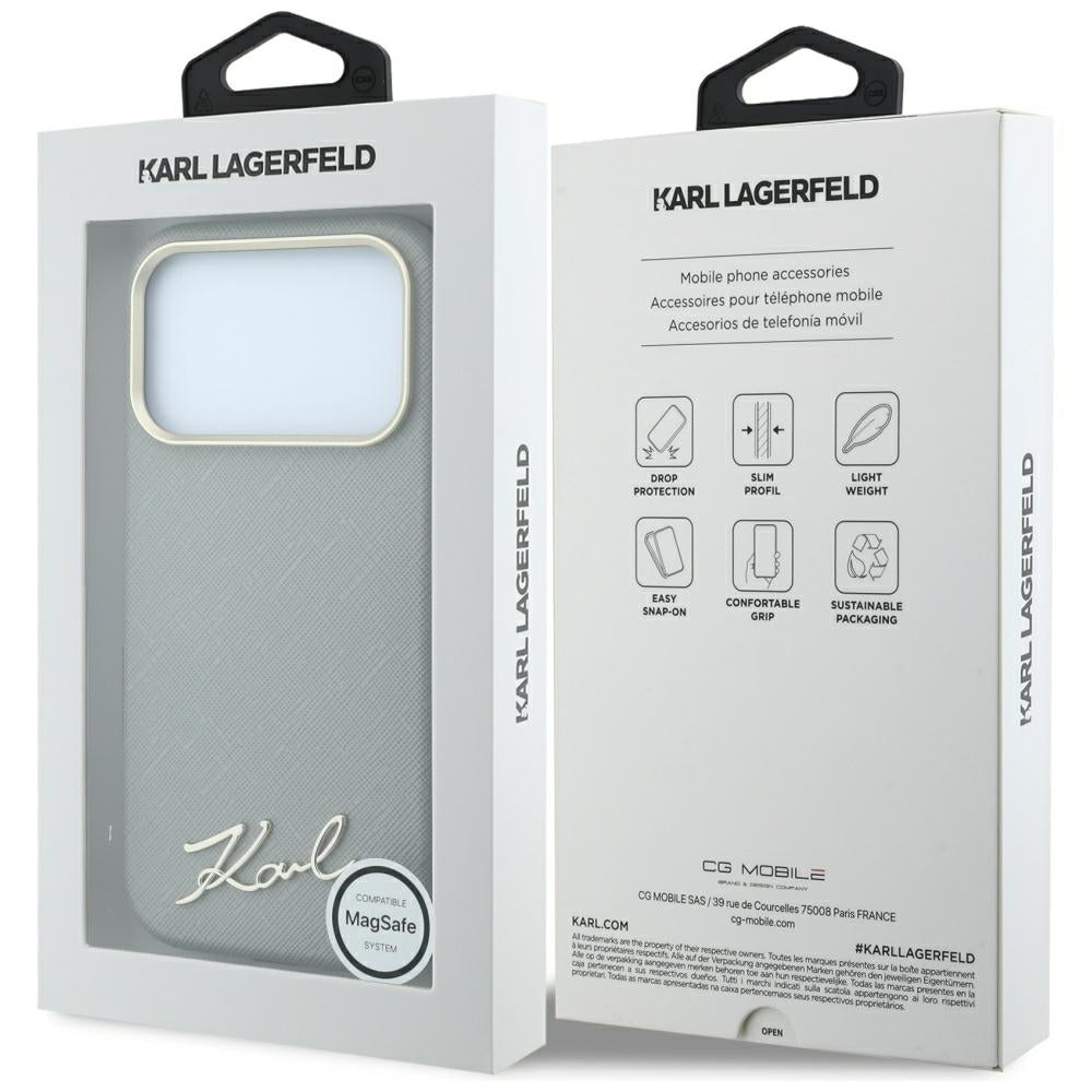 Hard Case Karl Lagerfeld Saffiano Small Script Metal Logo with MagSafe for Apple iPhone 18 Pro / 17 Pro, Taupe_7
