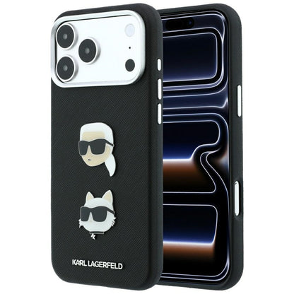 Hard Case Karl Lagerfeld Saffiano with Karl & Choupette Head's Pin and Logo for Apple iPhone 18 Pro Max / 17 Pro Max, Black_0