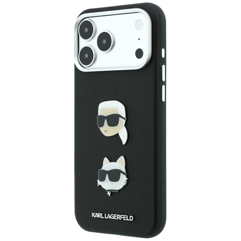 Hard Case Karl Lagerfeld Saffiano with Karl & Choupette Head's Pin and Logo for Apple iPhone 18 Pro Max / 17 Pro Max, Black_1