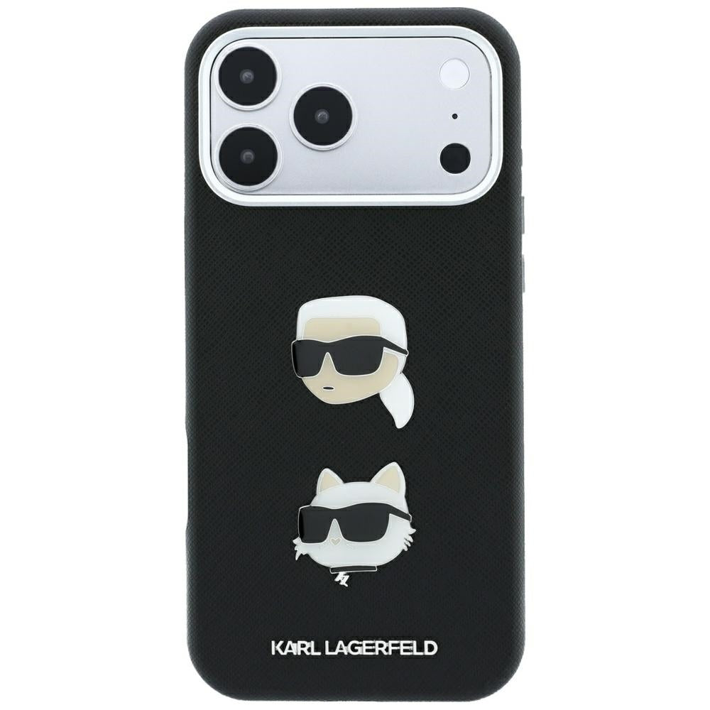 Hard Case Karl Lagerfeld Saffiano with Karl & Choupette Head's Pin and Logo for Apple iPhone 18 Pro Max / 17 Pro Max, Black_2