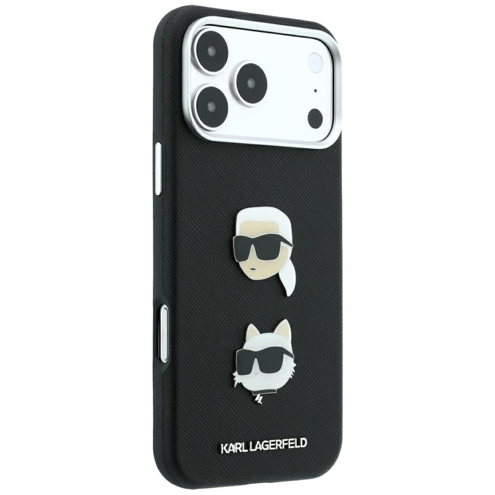 Hard Case Karl Lagerfeld Saffiano with Karl & Choupette Head's Pin and Logo for Apple iPhone 18 Pro Max / 17 Pro Max, Black_3