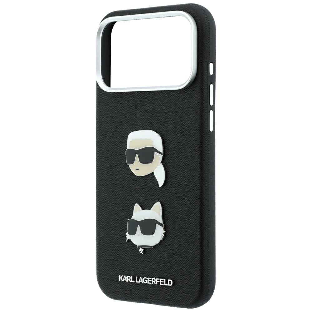 Hard Case Karl Lagerfeld Saffiano with Karl & Choupette Head's Pin and Logo for Apple iPhone 18 Pro Max / 17 Pro Max, Black_5