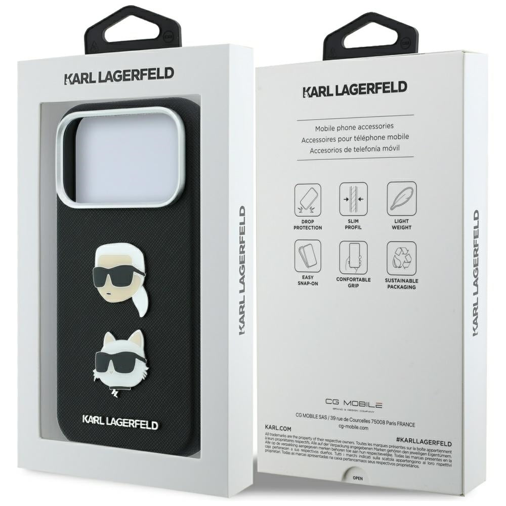 Hard Case Karl Lagerfeld Saffiano with Karl & Choupette Head's Pin and Logo for Apple iPhone 18 Pro Max / 17 Pro Max, Black_7