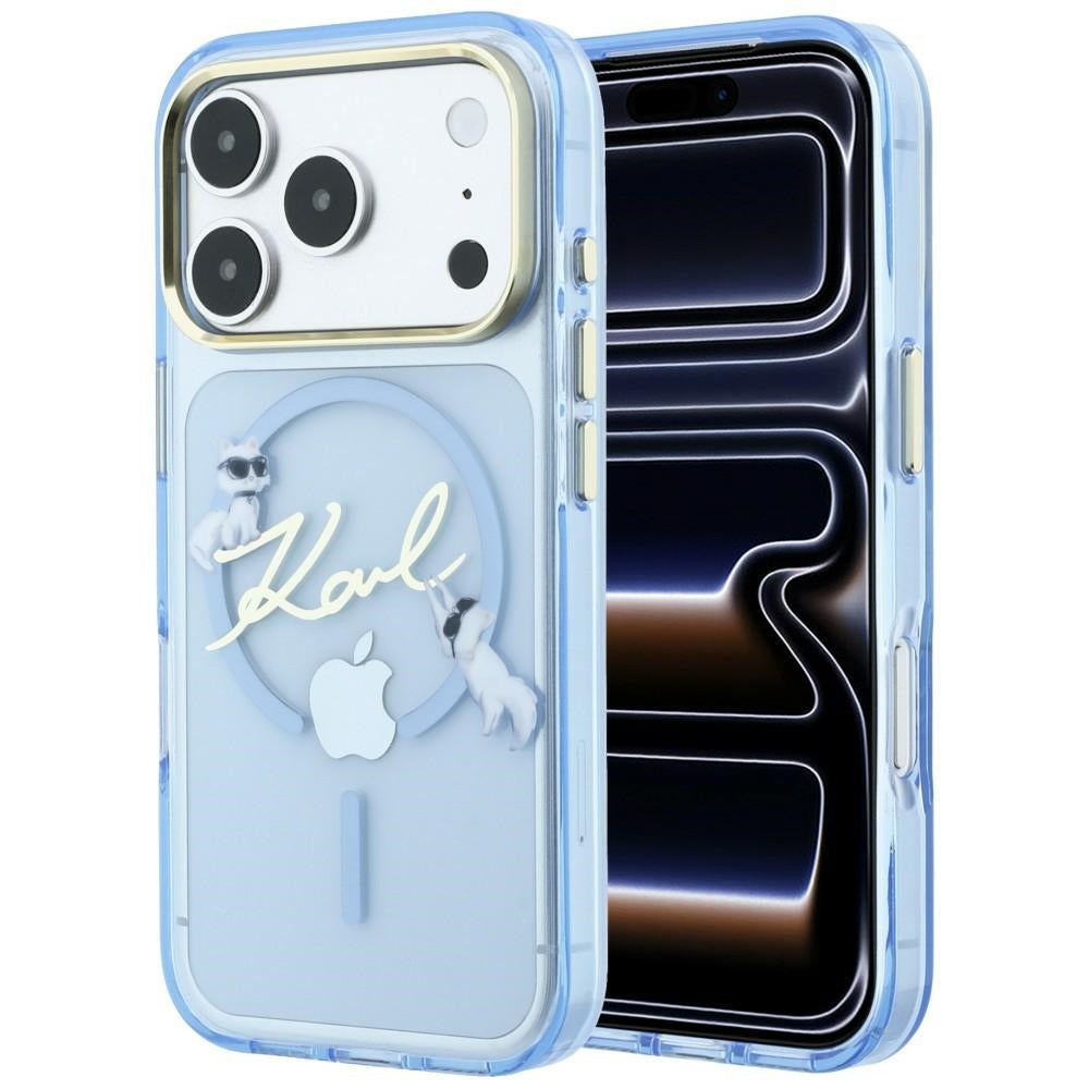 Hard Case Karl Lagerfeld IML Choupette Karl Script Logo with MagSafe for Apple iPhone 18 Pro / 17 Pro, Light Blue_0