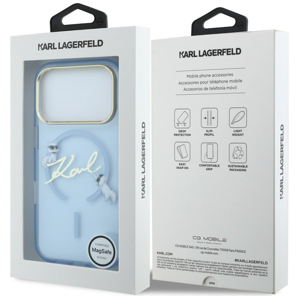 Hard Case Karl Lagerfeld IML Choupette Karl Script Logo with MagSafe for Apple iPhone 18 Pro / 17 Pro, Light Blue_7