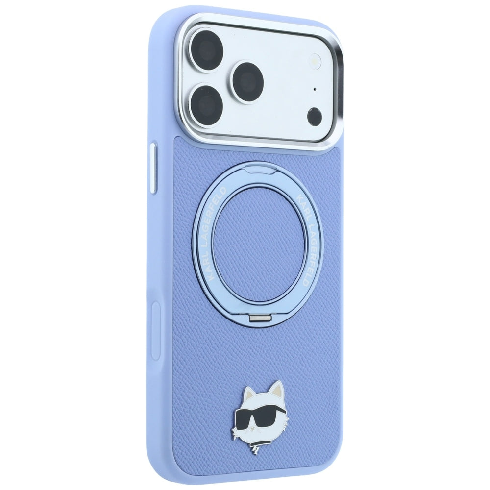 Hard Case Karl Lagerfeld Saffiano Ring Stand 360 Choupette Pin with MagSafe for Apple iPhone 18 Pro Max / 17 Pro Max, Light Blue_3