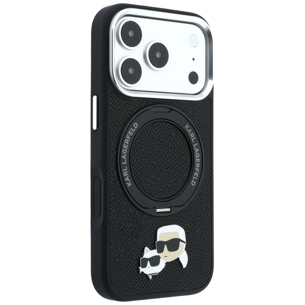 Hard Case Karl Lagerfeld Ring Stand 360 Karl & Choupette Pin with MagSafe for Apple iPhone 18 Pro / 17 Pro, Black_3