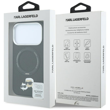 Hard Case Karl Lagerfeld Ring Stand 360 Karl & Choupette Pin with MagSafe for Apple iPhone 18 Pro / 17 Pro, Black_7