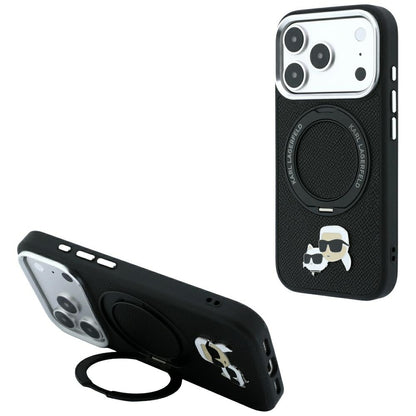 Hard Case Karl Lagerfeld Ring Stand 360 Karl & Choupette Pin with MagSafe for Apple iPhone 18 Pro Max / 17 Pro Max, Black_0