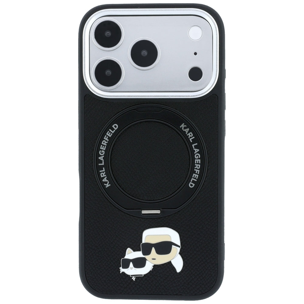 Hard Case Karl Lagerfeld Ring Stand 360 Karl & Choupette Pin with MagSafe for Apple iPhone 18 Pro Max / 17 Pro Max, Black_2