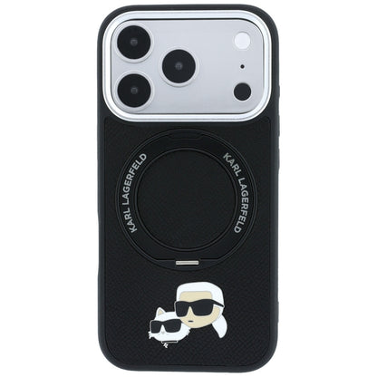 Hard Case Karl Lagerfeld Ring Stand 360 Karl & Choupette Pin with MagSafe for Apple iPhone 18 Pro Max / 17 Pro Max, Black_2