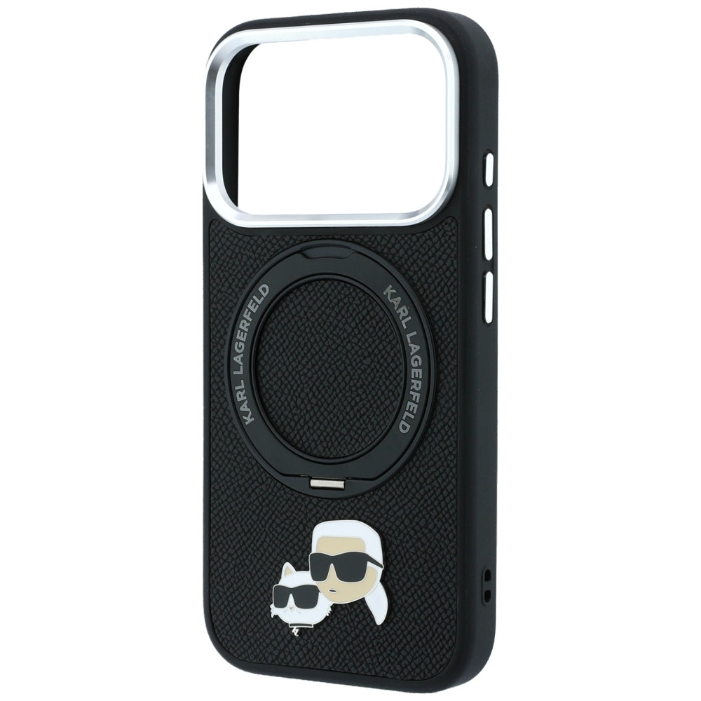 Hard Case Karl Lagerfeld Ring Stand 360 Karl & Choupette Pin with MagSafe for Apple iPhone 18 Pro Max / 17 Pro Max, Black_5