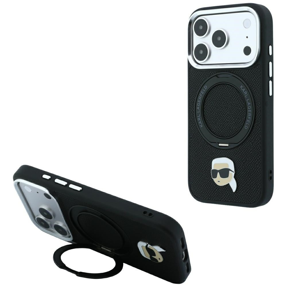 Hard Case Karl Lagerfeld Ring Stand 360 Karl Pin with MagSafe for Apple iPhone 18 Pro / 17 Pro, Black_0