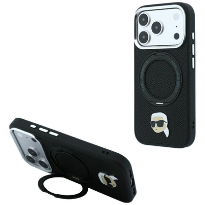Hard Case Karl Lagerfeld Ring Stand 360 Karl Pin with MagSafe for Apple iPhone 18 Pro / 17 Pro, Black_0