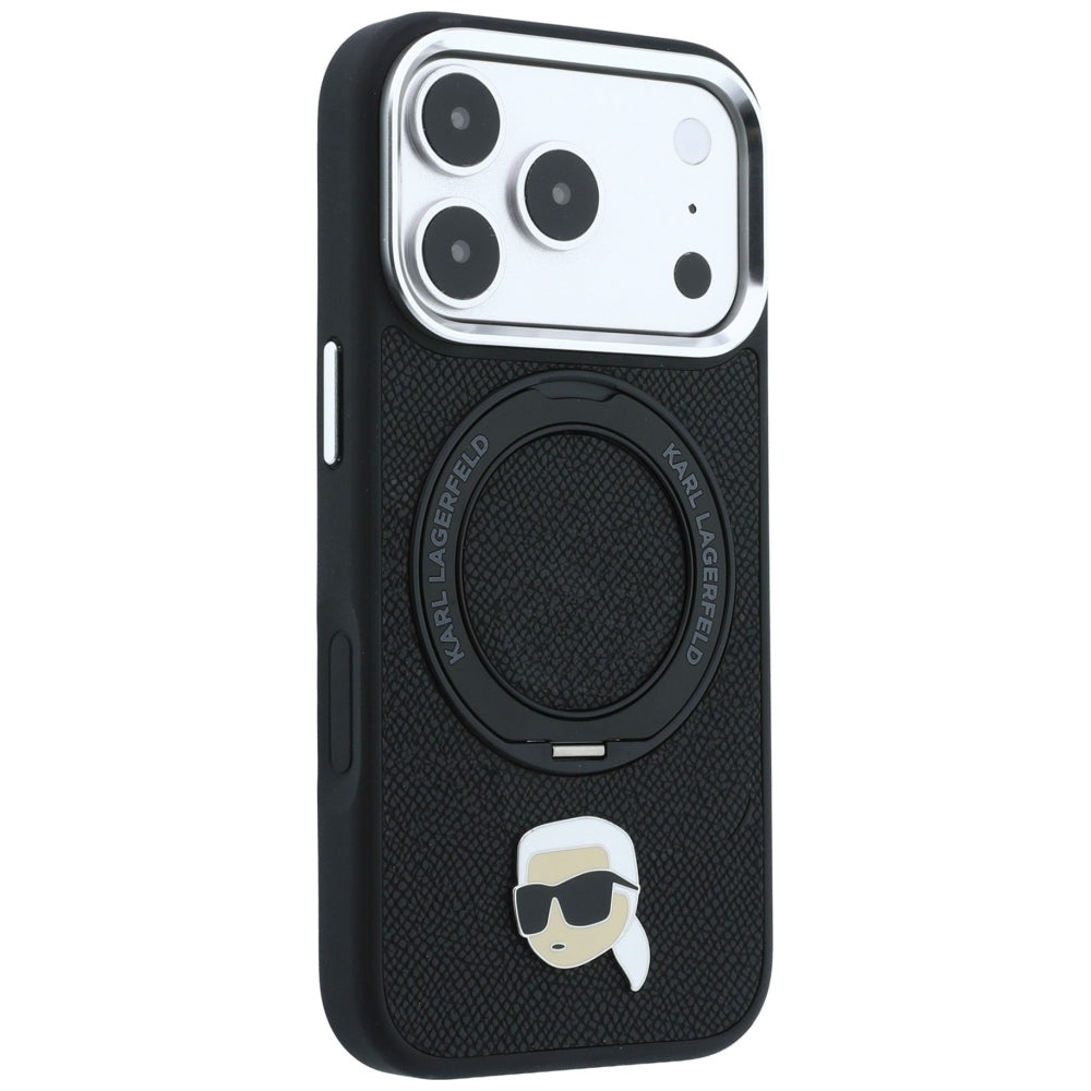Hard Case Karl Lagerfeld Ring Stand 360 Karl Pin with MagSafe for Apple iPhone 18 Pro / 17 Pro, Black_3