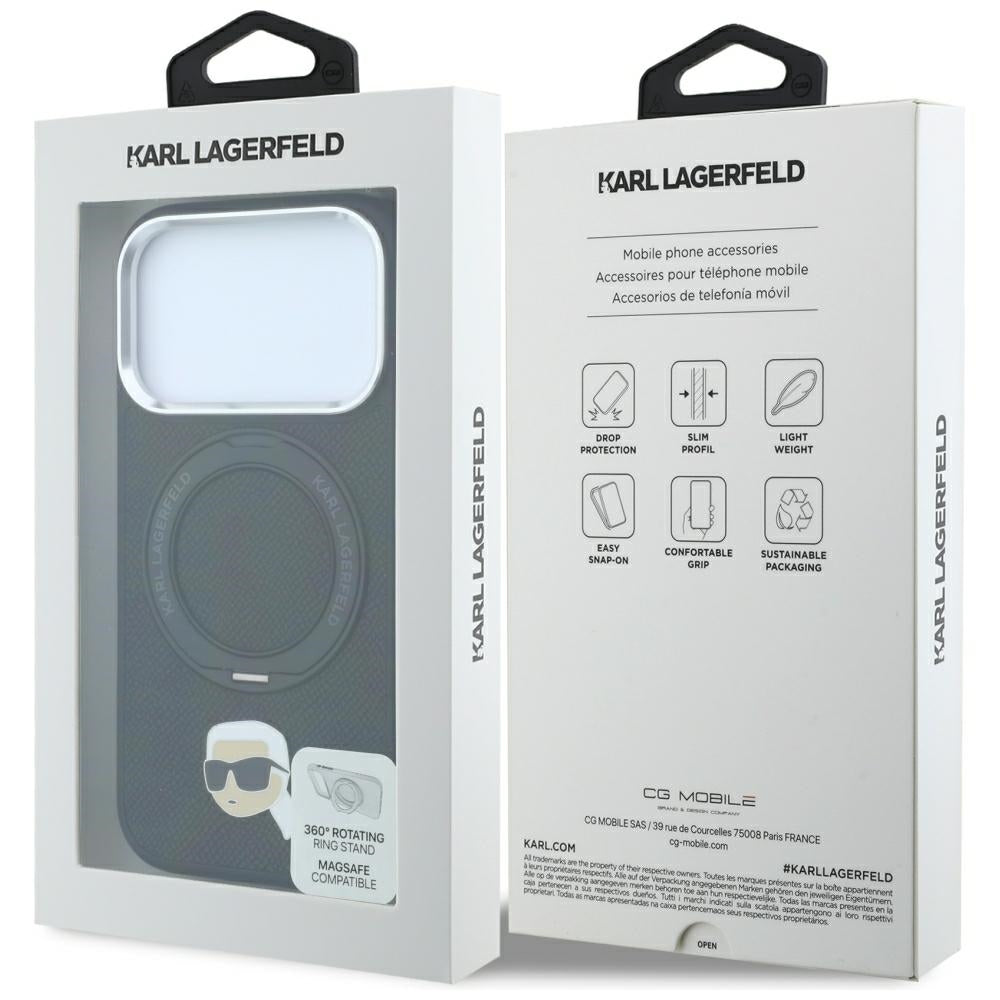 Hard Case Karl Lagerfeld Ring Stand 360 Karl Pin with MagSafe for Apple iPhone 18 Pro / 17 Pro, Black_7