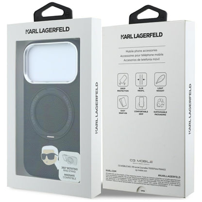 Hard Case Karl Lagerfeld Ring Stand 360 Karl Pin with MagSafe for Apple iPhone 18 Pro / 17 Pro, Black_7