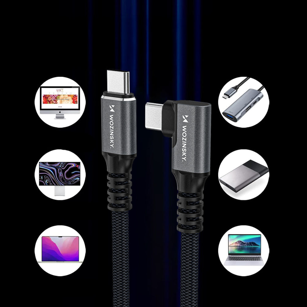 Wozinsky WPS1-UY41S USB-C USB4 40Gb/s 240W 1.5m 4K Angled Cable - Black - OUTLET_5
