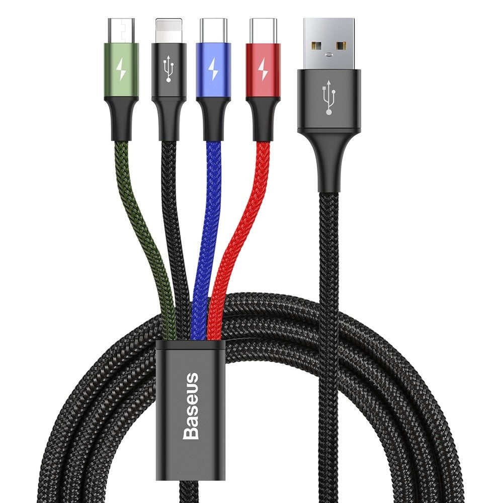 Baseus cable USB 4in1 Lightning / 2x USB Type C / micro USB cable in nylon braid 3.5A 1.2m black (CA1T4-B01) - OUTLET_0