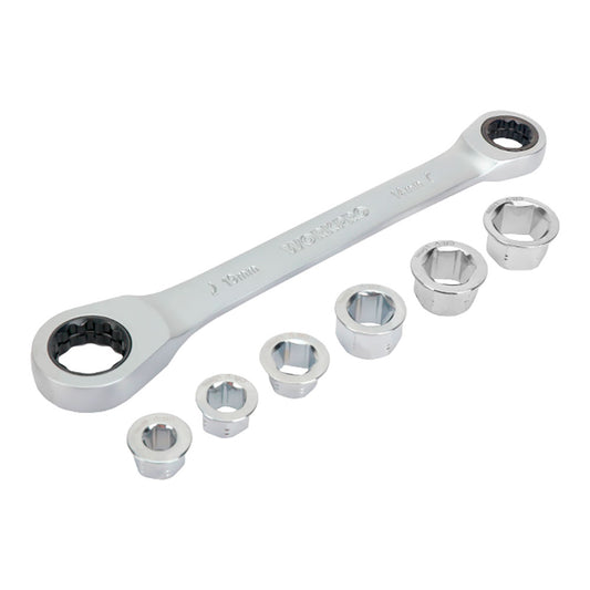 Chave estrela cr-v dupla com roquete, 6 pontas intercambiÃ¡veis, 14 x 19 mm, 7 peÃ§as_0