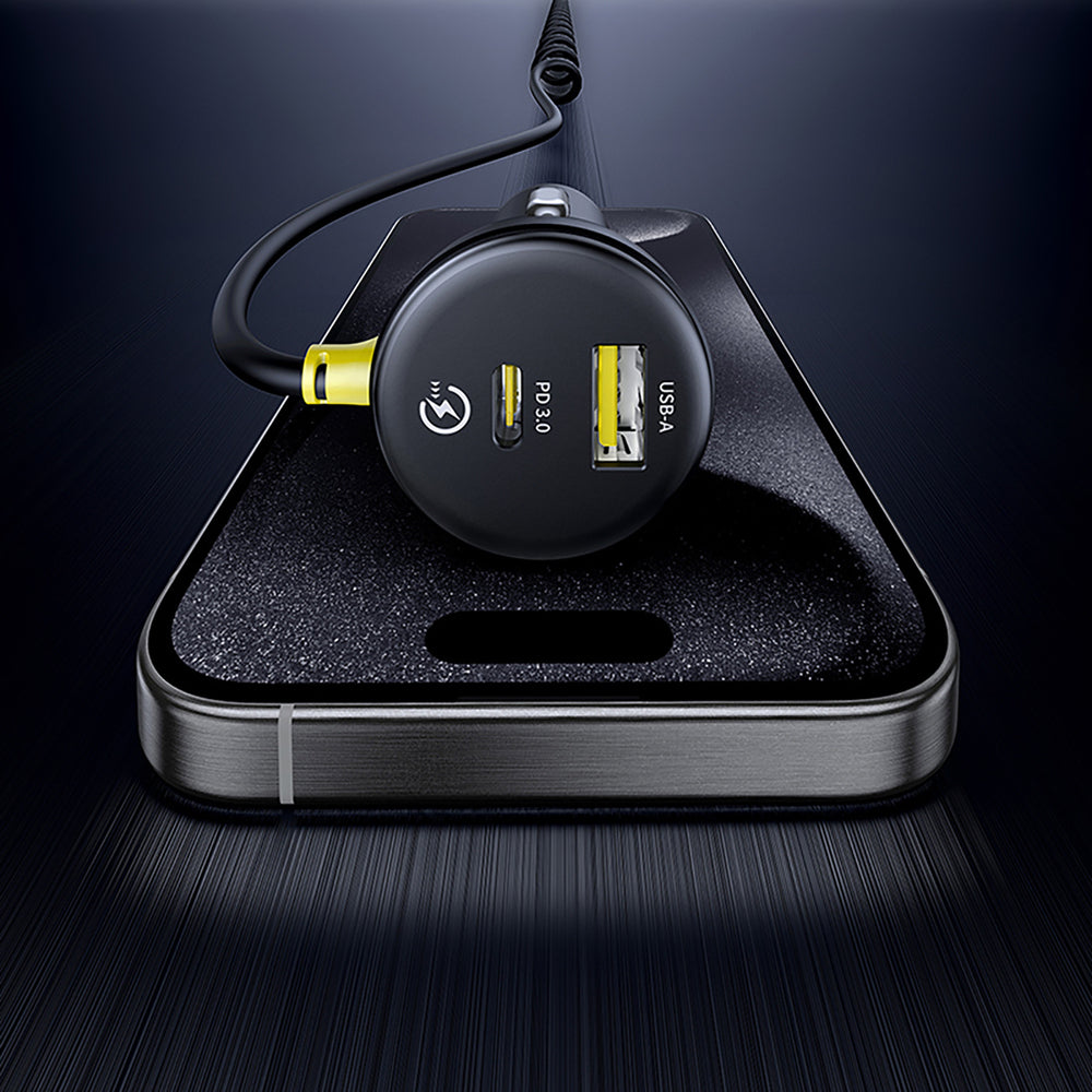 Baseus Circular 60W USB-A + USB-C Car Charger with Built-in Lightning + USB-C Cable 1.4m - Black - OUTLET_10