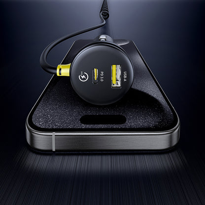 Baseus Circular 60W USB-A + USB-C Car Charger with Built-in Lightning + USB-C Cable 1.4m - Black - OUTLET_10