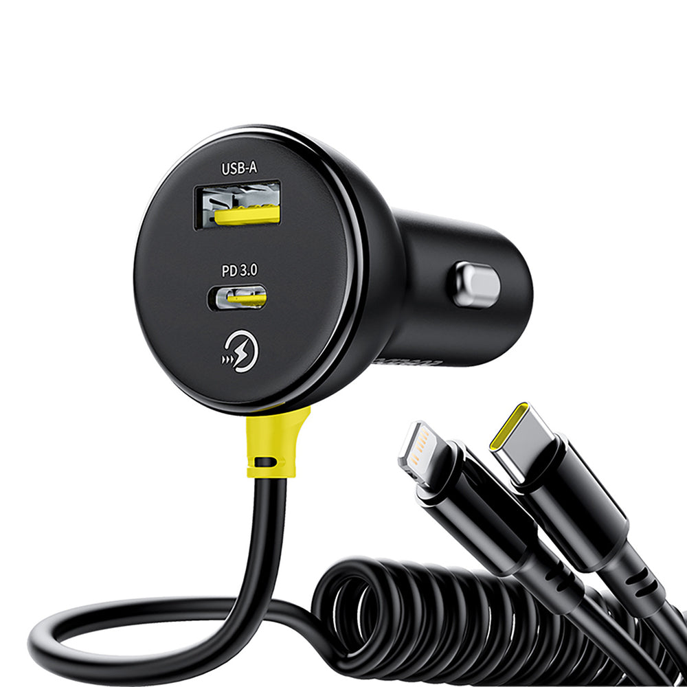 Baseus Circular 60W USB-A + USB-C Car Charger with Built-in Lightning + USB-C Cable 1.4m - Black - OUTLET_2